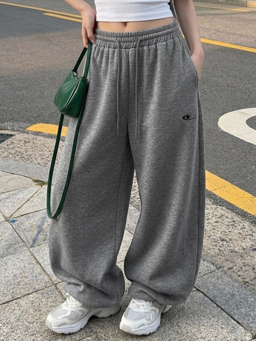 Dazy Plus Plus Size Women's Drawstring Waist Casual Versatile Everyday Sweatpants Fall - Grey - View 1