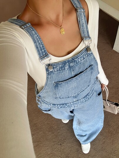 Dazy Plus Light Wash Denim Loose Casual Girly Style Spring Summer Early Autumn Versatile Denim Overalls
