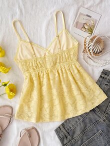 SHEIN 青少年女孩對比蕾絲時尚細肩帶背心 - 彩色 - 查看 2