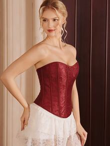 Myrelith 1pc Women's Luxurious Palace Style Zipper Fitted Shaping Top - Red - View 4
