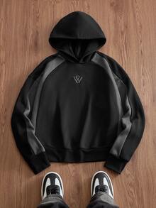 SWAVVY Casual Colorblock Patchwork Men's Hoodie - Black - View 1