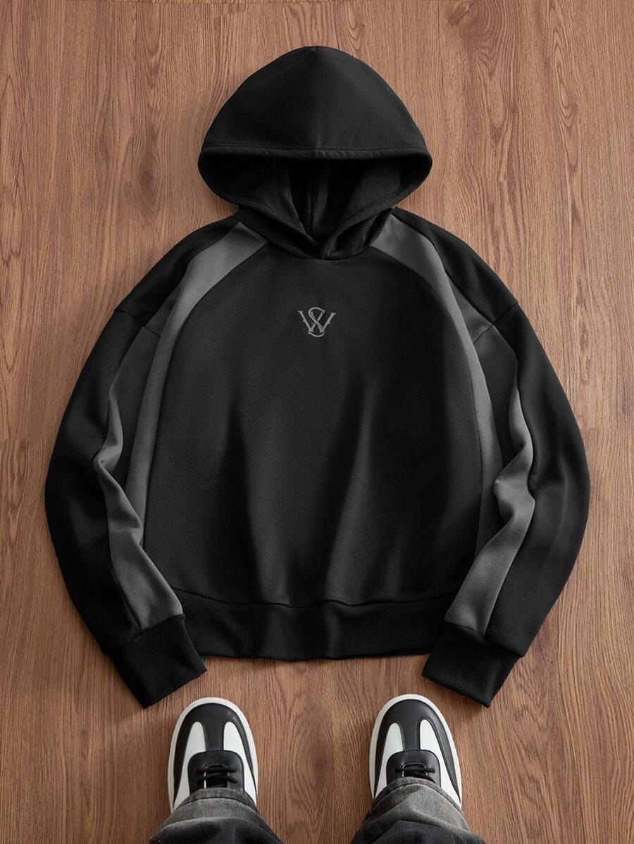 SWAVVY Casual Colorblock Patchwork Men's Hoodie - Black - View 1