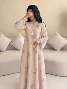Yasmyna Women's Embroidered Beadwork Fabric Exquisite Tassel Fashion Loose Comfortable Long Robe - Baby Pink - View 6