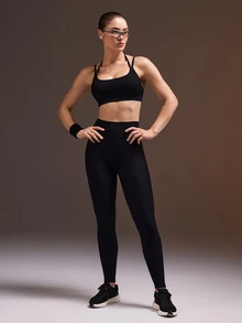 Powerista 女款無縫黑色水洗低衝擊運動內衣，附內墊 - 黑色 - 查看 4