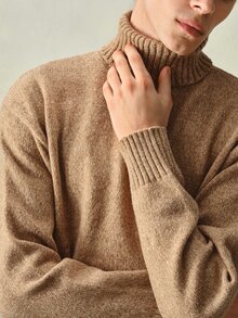 RONVEXI 男士秋冬休閒百搭高領毛衣 - 咖啡棕 - 查看 7