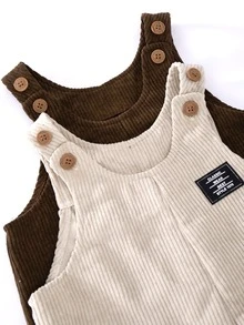 SHEIN Baby Boy Decorative Woven Label Suspender Jumpsuit, Versatile & Comfortable Pcs - Multicolor - View 4
