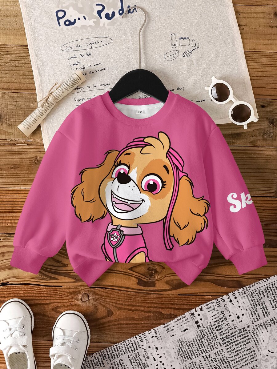 SHEIN | PAW Patrol Young Girls Autumn/Winter Casual Cartoon Print Sweatshirt - White - View 1