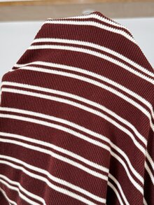 SHEIN Setelan Hamil Musim Gugur Kasual Bergaris Atasan dan Celana dengan Tali Serut Samping 2 Potong - Burgundy - View 7
