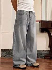 SWAVVY Men's Washed Vintage Distressed Embroidered Denim Jeans - Grey - View 6