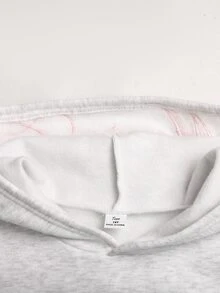 SHEIN 青少年女孩淺灰色針織粉色字母刺繡秋季運動休閒衛衣 Y2K 灰色運動風衛衣 - 淺灰色 - 查看 7