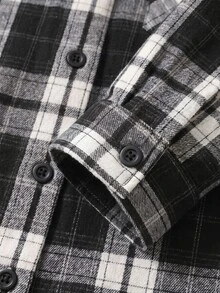 SHEIN 青少年男孩秋季休閒格紋襯衫 - 黑與白 - 查看 6