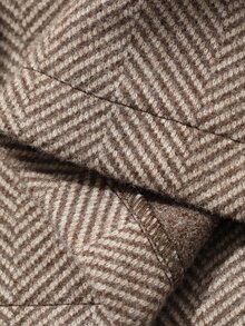 DAZY Brown Herringbone Round Neck Pearl Double-Breasted Short Fitted Long Sleeve Vintage Elegant Tweed Jacket Fall - Khaki - View 3