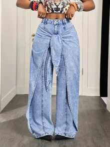 Slaydiva Women's Button Casual Versatile Daily Wear Denim Jeans - Blue - View 5