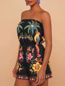Travachic Tropical Print Bandeau Romper, Vacation Casual - Multicolor - View 5