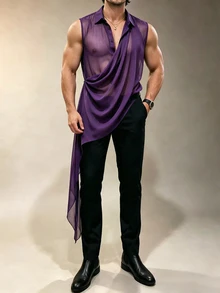 ZURIURI Men's Summer Casual Vacation Sheer Sexy Fashion Sleeveless Tank Top Shirt - Purple - View 1