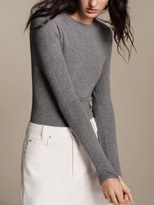 Anewsta Essential Women's Tencel Wool Seamless Knit Top, Slim Fit Basic Sweater, Minimalist Layering Base Layer, Autumn Everyday Home Grey - Grey - View 3