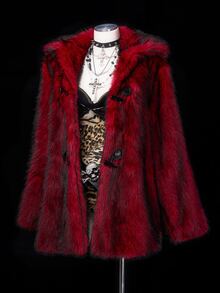 Sunspun Plus Size Harajuku Y2K Subculture Loose Vintage Faux Fur Jacket Winter - Burgundy - View 6
