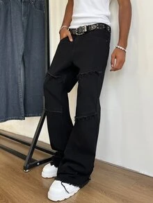 Manfinity EMRG 男士休閒百搭日常旅行牛仔褲，附口袋 - 黑色 - 查看 4