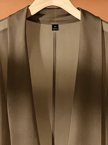 SHEIN Clasi 大尺碼女款休閒雪紡透氣開襟衫 - 卡其色 - 查看 4