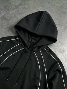 PAVTROS Men's Colorblock Drawstring Hooded Casual Daily Long Sleeve Sweatshirt - Black - View 3