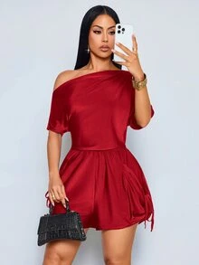 SOLERSUN Sexy Elegant Casual Women's Brown Asymmetrical Shoulder Design Jumpsuit Spring Summer - Burgundy - View 7