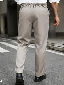 Manfinity Mode 男士大尺碼鈕扣口袋休閒商務西裝長褲 - 淺灰色 - 查看 2