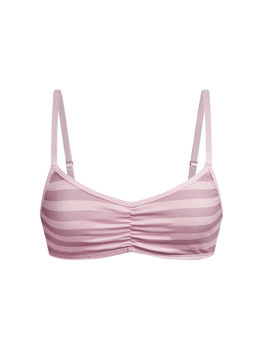Ocili Pure Cotton Comfortable Minimalist Striped Pink Women's Bra - Pink - View 1