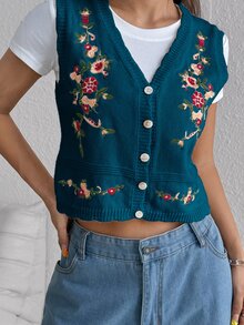 Rivivi 甜美休閒百搭刺繡針織背心外套 - 彩色 - 查看 3