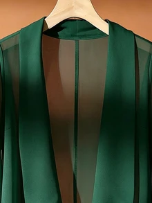 SHEIN Clasi 大尺碼女款休閒雪紡透氣開襟衫 - 墨綠色 - 查看 3