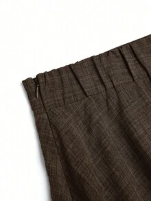 SHEIN Clasi 大尺碼女款 A 字版型灰色中長款春季亞麻梭織優雅休閒半身裙 - Volcanic Gray - 查看 6