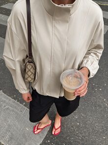 Avenya Women's Solid Color Stand Collar Fashion Versatile Daily Casual Long Sleeve Jacket - Khaki - View 7