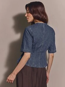 COSMINA Denim Women's Casual Commute Waist-Cinching Denim Top - Dusty Blue - View 2