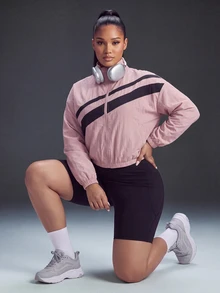 Powerista Women's Dusty Pink Loose Cropped Plus Size Woven Jacket Breathable Soft Casual Curve Kawaii Modest Tropical Workout Fall Gym Sports - Pink - View 6