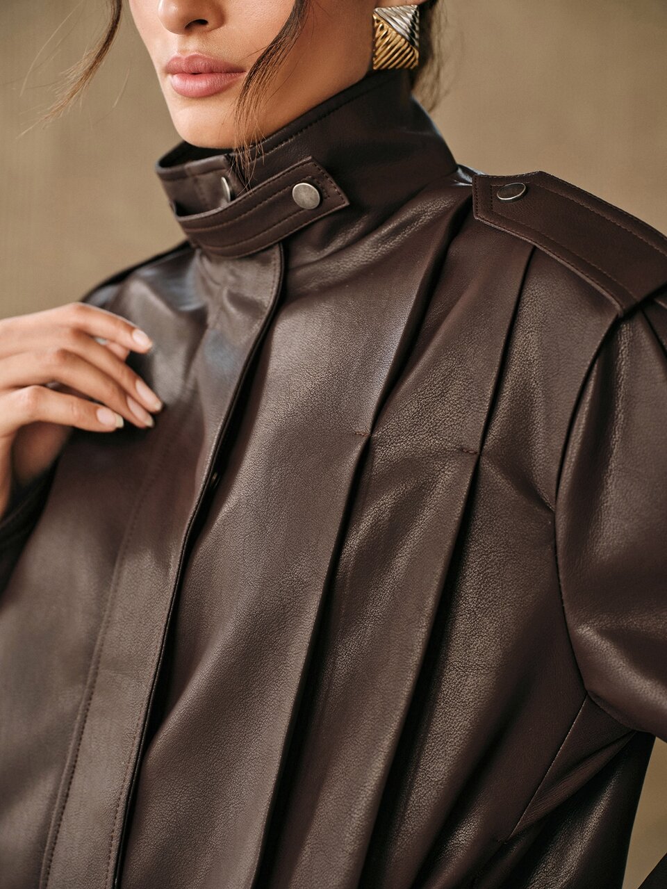 Vintage Stand Collar Faux Leather Cropped Jacket