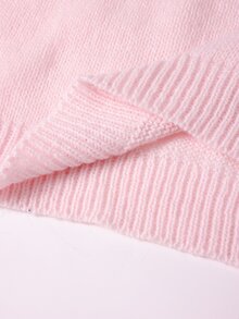SHEIN LUNE CURVE كنزة صوفية محبوكة وردي فاتح ناعم مع حافة دانتيل وياقة على شكل حرف V مقاس كبير - وردي - مشاهدة 8