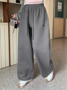 Dazy Plus Plus Size Women's Drawstring Waist Casual Versatile Everyday Sweatpants Fall - Grey - View 1
