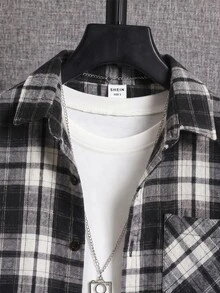 SHEIN 青少年男孩秋季休閒格紋襯衫 - 黑與白 - 查看 4