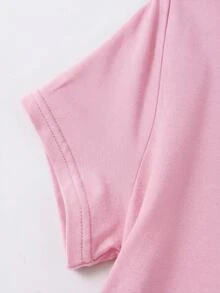 SHEIN 青少年女孩皇家藍純色針織短袖T恤與抽繩長褲套裝 - 粉色 - 查看 8