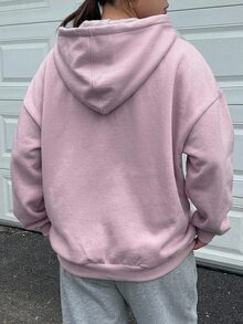 Dazy Plus Korean Style Letter Embroidery Loose Hooded Sweatshirt, Pink, Spring/Autumn - Pink - View 2