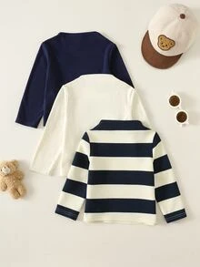 SHEIN 3pcs Baby Boy Solid Color Versatile Comfortable Crew Neck Long Sleeve Pullover Top, Suitable For Autumn/Winter, Perfect For Layering - Multicolor - View 2