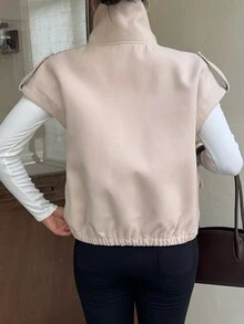 FavEase Rompi Wanita Model Terbuka Depan, Bahan Wol Dua Sisi, Kasual, Longgar, Nyaman, Serbaguna untuk di Rumah, Sekolah, Kantor - Krem - View 2