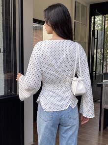 Solavon 女款波點圖案不對稱下擺長袖阿拉伯風上衣 - 彩色 - 查看 3