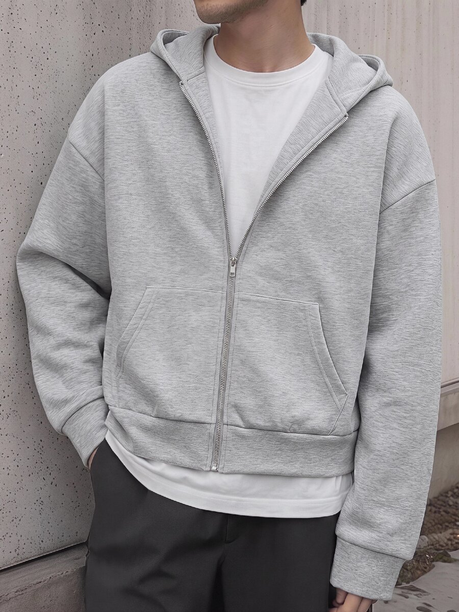 SWAVVY Men's Knitted Fashion Casual Loose Fit Long Sleeve Hoodie With English Embroidery - Grey - View 1