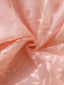 SHEIN New Born Baby Girl Spring & Autumn New Arrival, Floral Lapel Ruffle Hem Lace Princess Dress + Matching Lace Trim Hat - Pink - View 7