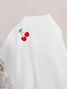 Solflare White Lace Patchwork Cherry Embroidery Plus Size Dress - White - View 6