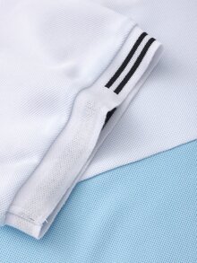 Manfinity Homme Men's Plus Size Contrast Color Button Half-Placket Short Sleeve Polo Shirt Golf Blue And White Striped Summer Casual - Blue - View 7