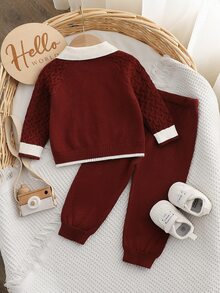 SHEIN Baby Boy Colorblock Long Sleeve Top And Pants Knit Set - Multicolor - View 2