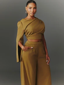 NYA SZN Matching Set Top And Pant Draped - Olive Green - View 5