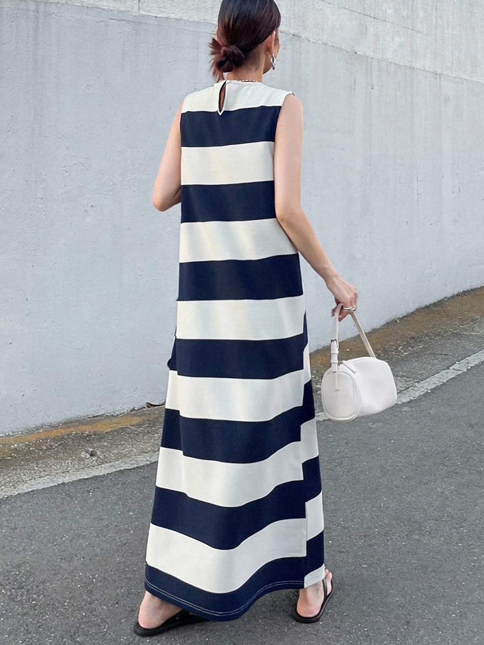 Women's Striped Round Neck Casual Sleeveless Loose Fit Dress Fall
