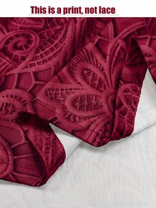 SHEIN LUNE CURVE 大尺碼蕾絲飾邊拼接印花修身無袖背心，簡約風格，適合四季穿著，適用海灘、約會、居家、辦公室、職場 - 酒紅色 - 查看 6